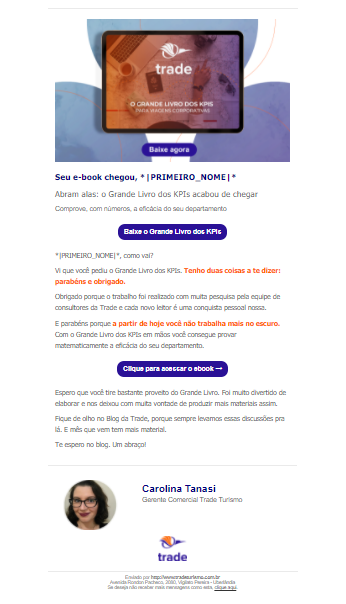 E-mail de exemplo da Trade, cliente da Cubo Amarelo.