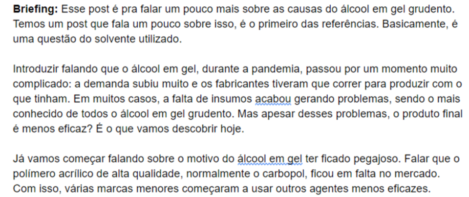 Captura de tela de um Briefing da Cubo Amarelo.