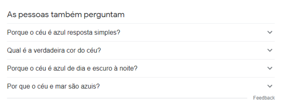 Snippet da primeira página do Google, “As pessoas também perguntam”.