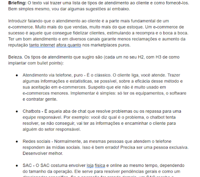 Captura de tela da parte de conceituação de um briefing da Cubo Amarelo