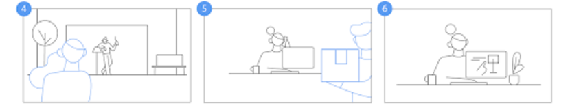 Várias cenas de um storyboard de vídeo da empresa AZA, desenvolvido pela agência Dinos & Teacups.