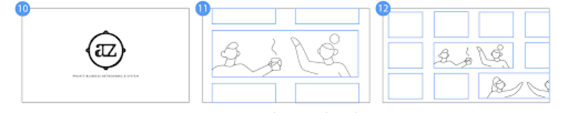 Várias cenas de um storyboard de vídeo da empresa AZA, desenvolvido pela agência Dinos & Teacups.