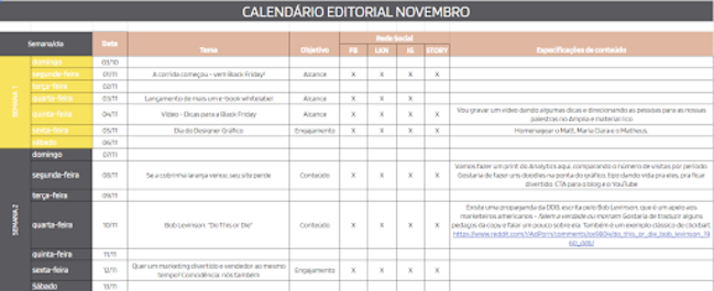 Captura de tela mostrando um calendário editorial de agendamento de redes sociais