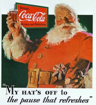 Arte da primeira propaganda de Natal da Coca-Cola utilizando a figura do Papai Noel. 