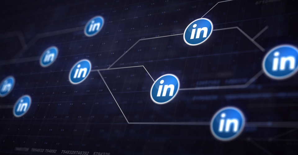 Imagem de sistema com vários círculos conectados por linhas. Cada círculo desses possui o logotipo do Linkedin.