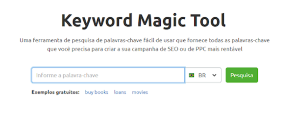Print mostrando a barra de pesquisa da ferramenta Keyword Magic Tool, do SEMRush. 