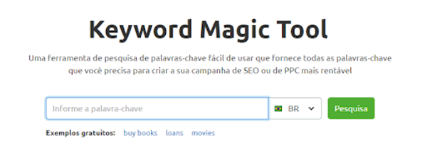 Print mostrando a barra de pesquisa da ferramenta Keyword Magic Tool, do SEMRush.