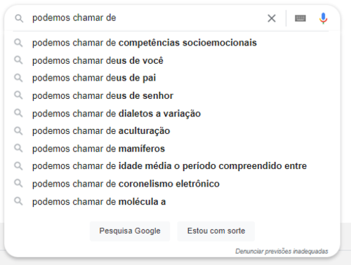 Captura de tela do autocomplete de uma busca do Google.