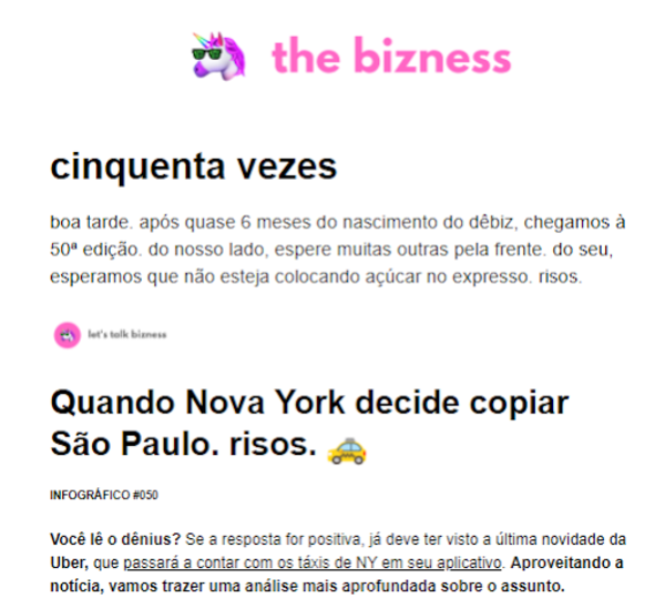 Captura de tela de um e-mail do the bizness