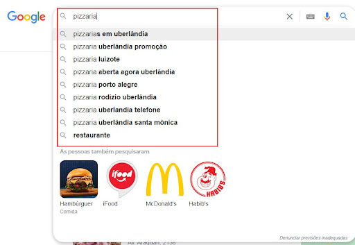 Print de pesquisa no Google mostrando quais são as palavras relacionadas à pesquisa