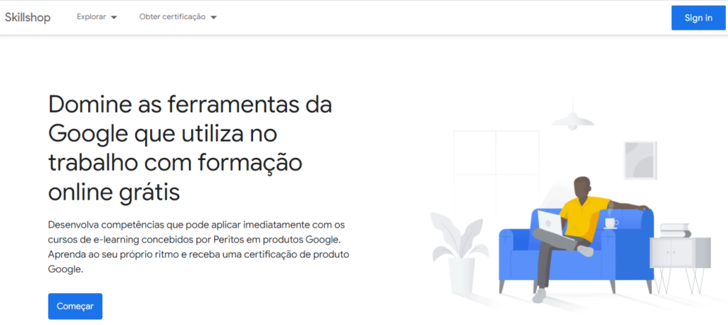 Página inicial da Skillshop, da Google.